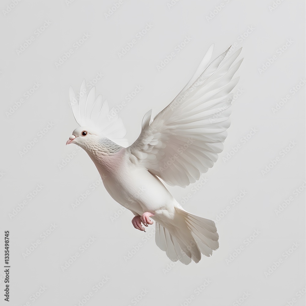 Fototapeta premium White dove in flight, studio shot, peaceful background, symbolic imagery