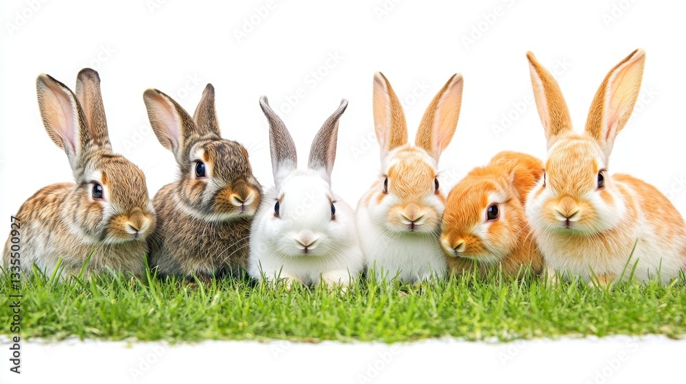 Obraz premium Gathering of rabbits grassy meadow nature scene outdoor environment close-up view serene moments