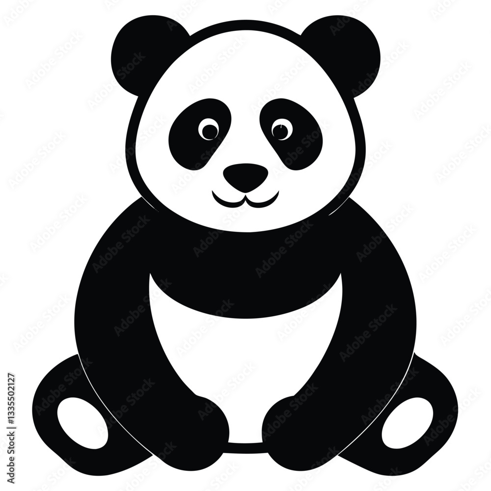 Cuddly Panda silhouette vector on white background Cuddly Panda silhouette vector on white background