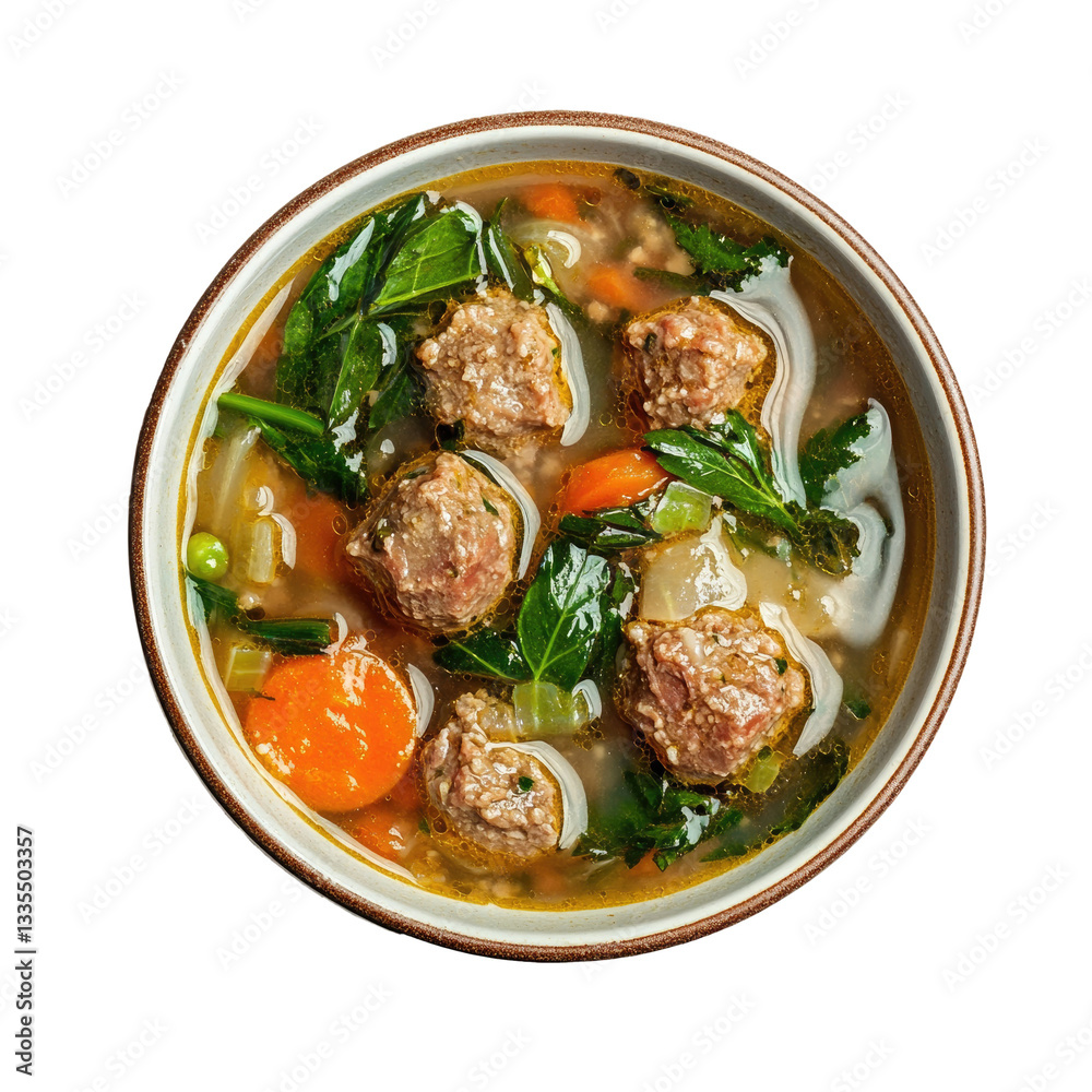 A Delicious Bowl of Meatball Soup with Carrots and Kale Isolated on a Transparent Background A Delicious Bowl of Meatball Soup with Carrots and Kale Isolated on a Transparent Background