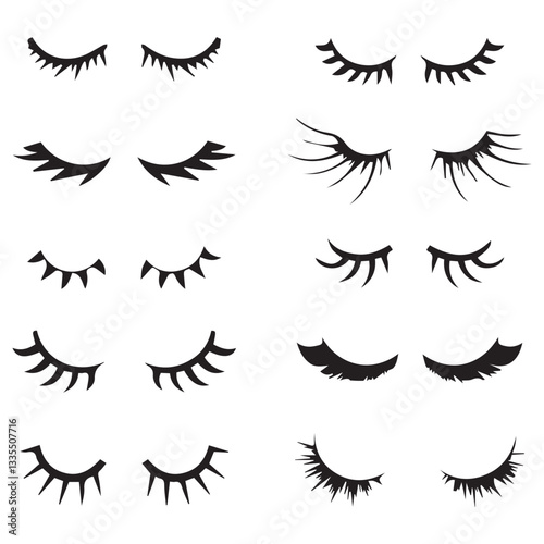 Cartoon Eyelashes Cute Closed Eye with Lash, Girl Face with Mascara Lashes