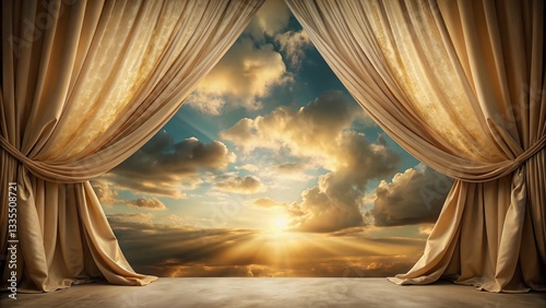 Vintage Sepia Panoramic Curtain with Soft Shadows and Sky