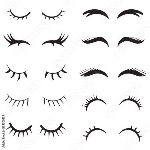 Cartoon Eyelashes Cute Closed Eye with Lash, Girl Face with Mascara Lashes