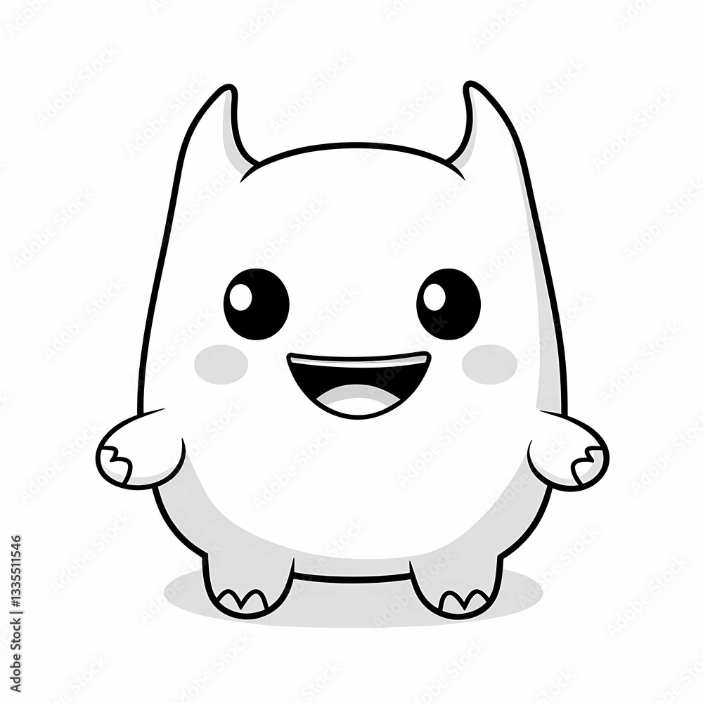 Kawaii simple vector line art on a white background. Cute demon smiling, a simple icon Kawaii simple vector line art on a white background. Cute demon smiling, a simple icon