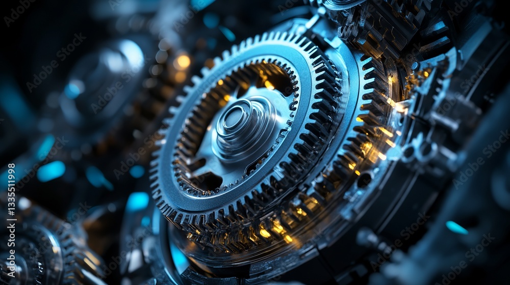 Detailed Closeup of Interlocking Metal Gears Precise Engineering Machine Parts Industrial Technology Mechanical System Advanced Technology Blue and Detailed Closeup of Interlocking Metal Gears Precise Engineering Machine Parts Industrial Technology Mechanical System Advanced Technology Blue and