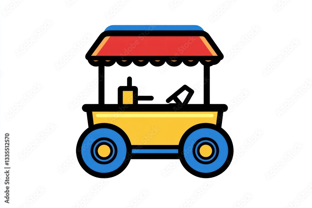Naklejka premium Colorful Food Cart Illustration with Vibrant Wheels and Canopy for Market or Festival Scenes