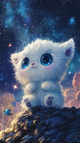 A cute furry creature gazing at a star filled night sky