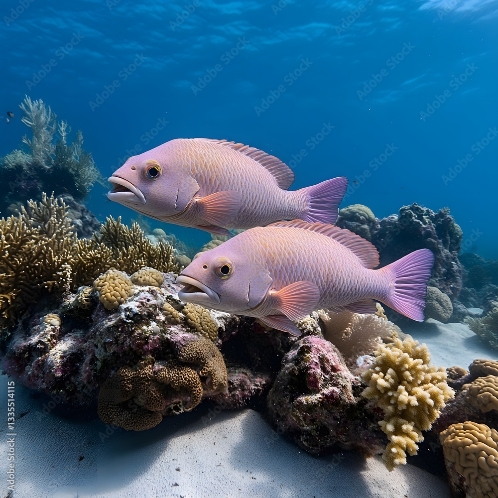 Naklejka premium Pink fish coral reef ocean underwater wildlife