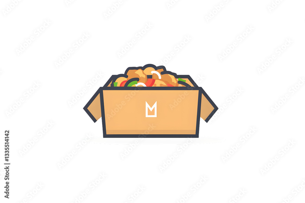 A box filled with assorted food items perfect for themes of delivery takeaway and meal prepa A box filled with assorted food items perfect for themes of delivery takeaway and meal prepa