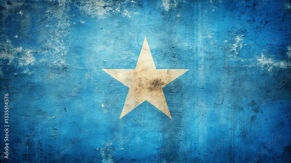 Fototapeta premium Vintage Somalia Flag Photo: Blue Star Banner, Somali Republic Symbol