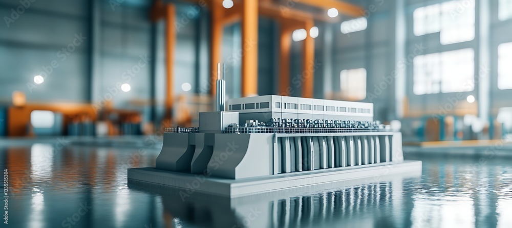 Hydro Power Dam Model on Display in Construction Company Office Representing Renewable Energy and Eco-Friendly Innovations for a Greener World