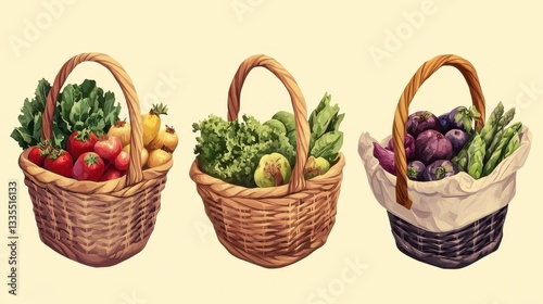 Colorful Fresh Vegetable Baskets