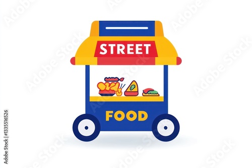 Street Food Cart Illustration Colorful Mobile Vendor with Tasty Snacks and Refreshments