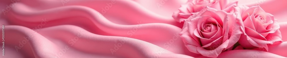 Velvet pink roses on smooth silk, soft lighting , macro, gentle light Velvet pink roses on smooth silk, soft lighting , macro, gentle light