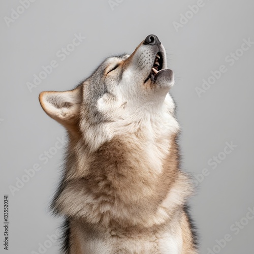 Studio wolf howling grey background wildlife portrait photo