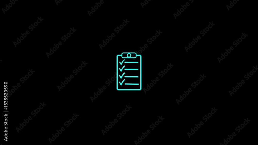 Clipboard with a list of tick mark icon animation. List complete to do notes writing task check marks by phone.