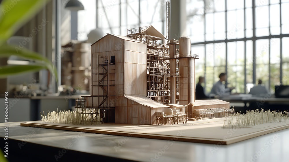 A Realistic Sugar Mill Model Sitting on a Table in a Construction Firm’s Office with a Soft Background Focus A Realistic Sugar Mill Model Sitting on a Table in a Construction Firm’s Office with a Soft Background Focus