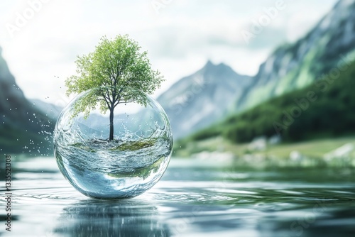 Wallpaper Mural 3d rendering of water splashing on a glass ball with tree, ideal for world water day banner Torontodigital.ca
