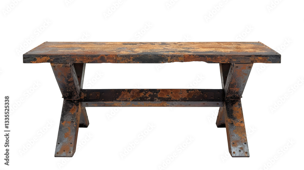Rusty steel table with a rough finish isolated on a white background Rusty steel table with a rough finish isolated on a white background