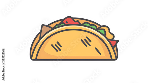 Delicious Taco Illustration with Vibrant Fillings and Crispy Shell Perfect for Food and Culina