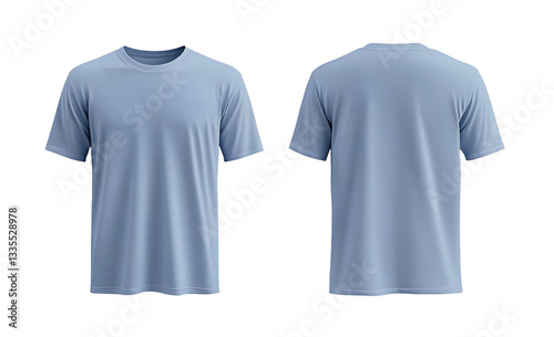 template for a plain light blue t-shirt mockup, featuring both front and back views on a clear background