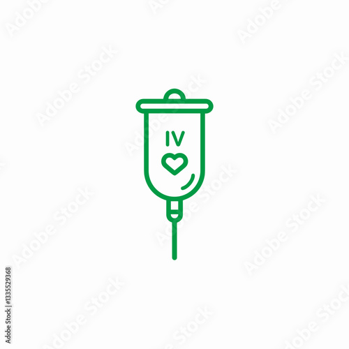 IV Bag Icon, Vector Illustration, Green, for Medical Treatment, Intravenous Therapy, and Hospital Care, Usable for Web and App Design