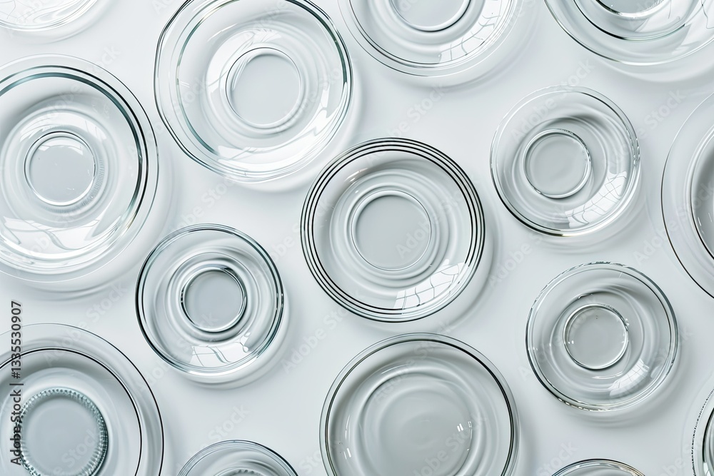 Premium Quality Image of Top View of Empty Plates Made From Glass on White Desk Premium Quality Image of Top View of Empty Plates Made From Glass on White Desk