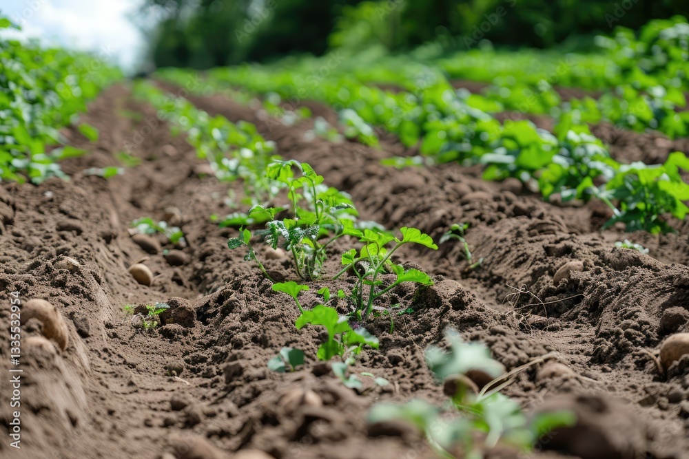 Sharp Picture of the Process of Planting Potatoes Using Plows in Rows Sharp Picture of the Process of Planting Potatoes Using Plows in Rows