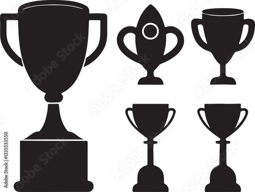  Black trophy icon set silhouette vector on white background