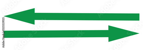 Straight long double vector arrow. Horizontal long straight arrow with two left and right pointers. Black width symbol isolated on white background