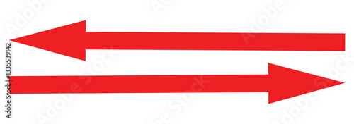 Straight long double vector arrow. Horizontal long straight arrow with two left and right pointers. Black width symbol isolated on white background