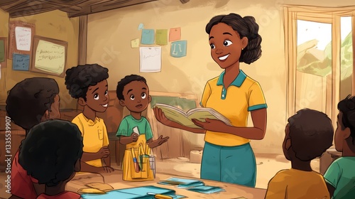 Empowering youth through storytelling classroom illustrative scene learning environment engaging perspective education and growth