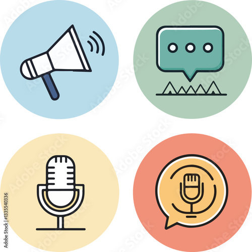Speech Icon Set with Editable Stroke – Communication and Dialogue Symbols