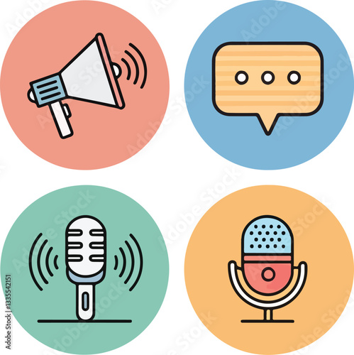 Speech Icon Set with Editable Stroke – Communication and Dialogue Symbols