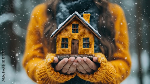 Cozy miniature house in a womanâ€™s hands