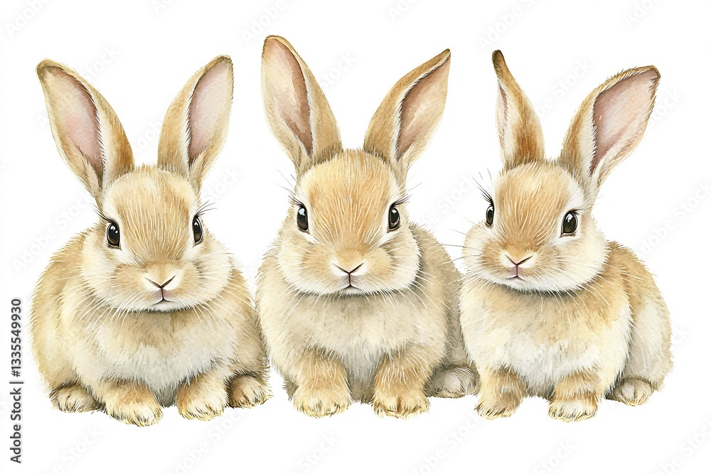Charming illustration of three fluffy bunnies with endearing expressions sitting together in a delightful scene : Generative AI Charming illustration of three fluffy bunnies with endearing expressions sitting together in a delightful scene : Generative AI