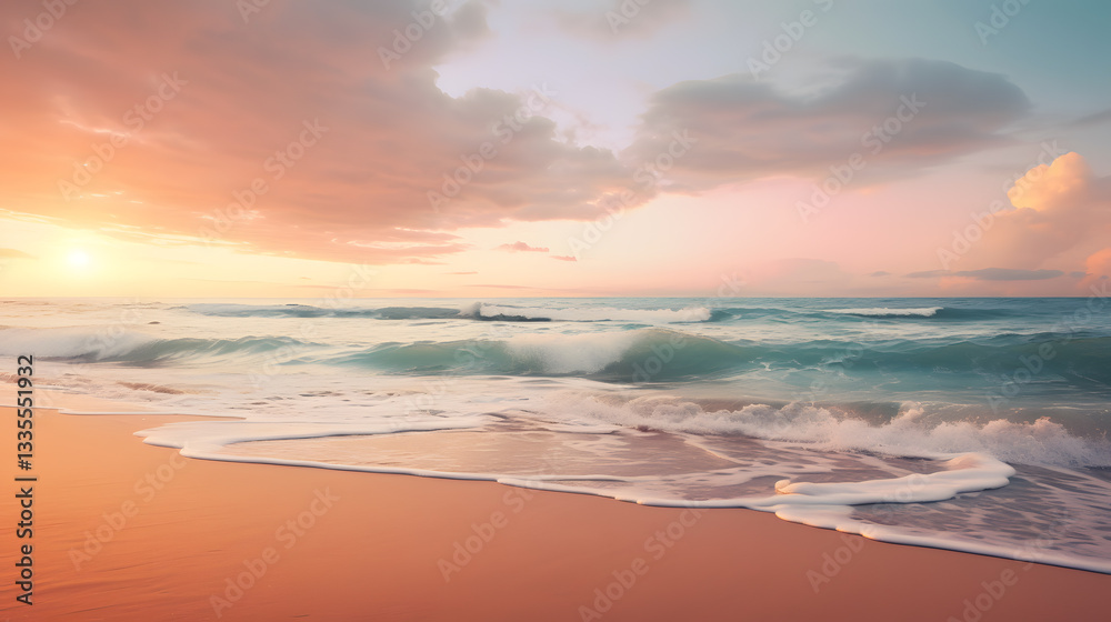Fototapeta premium Tranquil beach sunset wallpaper serene ocean view golden light reflection peaceful atmosphere landscape background