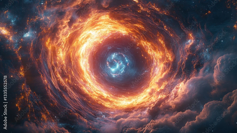 Obraz premium Fiery cosmic vortex swirling through nebula