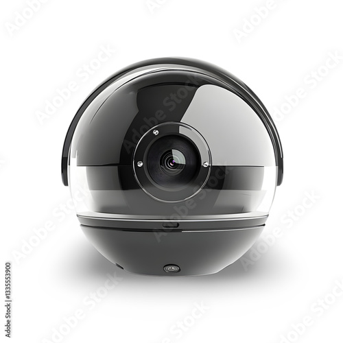 Modern Dome Security Camera with a Transparent Protective Cover and High-Resolution Lens, Isolated on White Background, Ideal for Surveillance and Smart Home Security photo