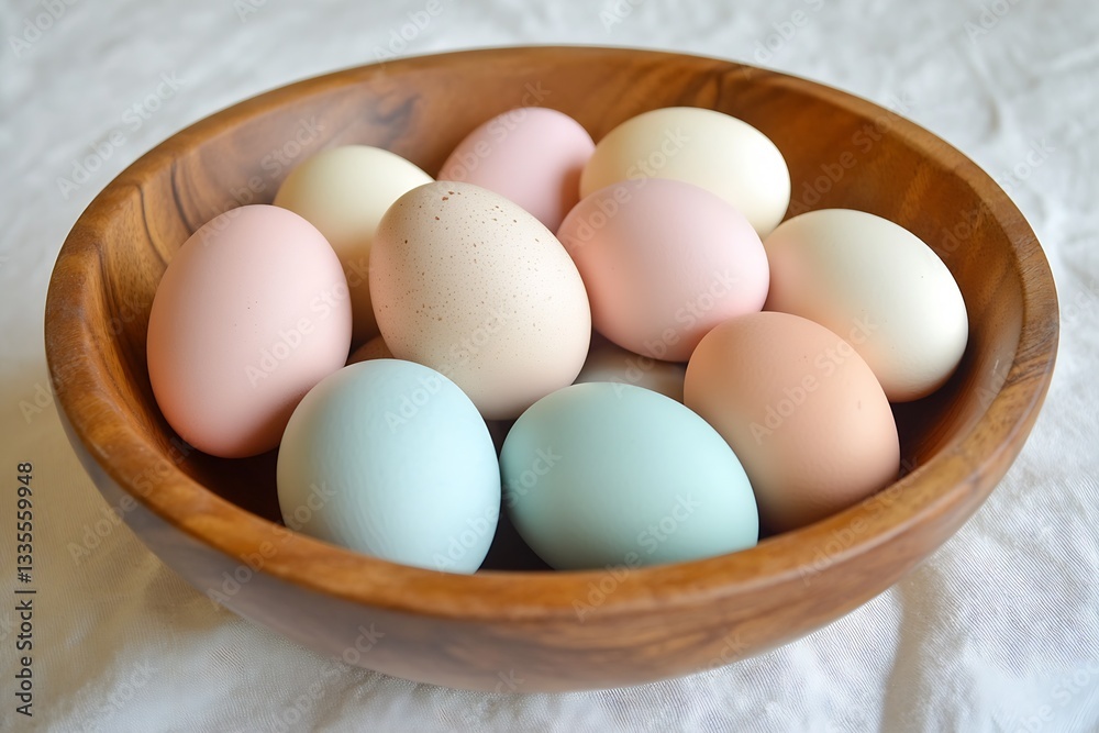 Freshly collected pastel eggs nestled in a rustic bowl showcasing natural beauty : Generative AI Freshly collected pastel eggs nestled in a rustic bowl showcasing natural beauty : Generative AI