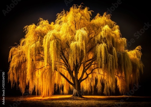 Vintage Weeping Willow Silhouette - Dramatic Black & Gold Photography