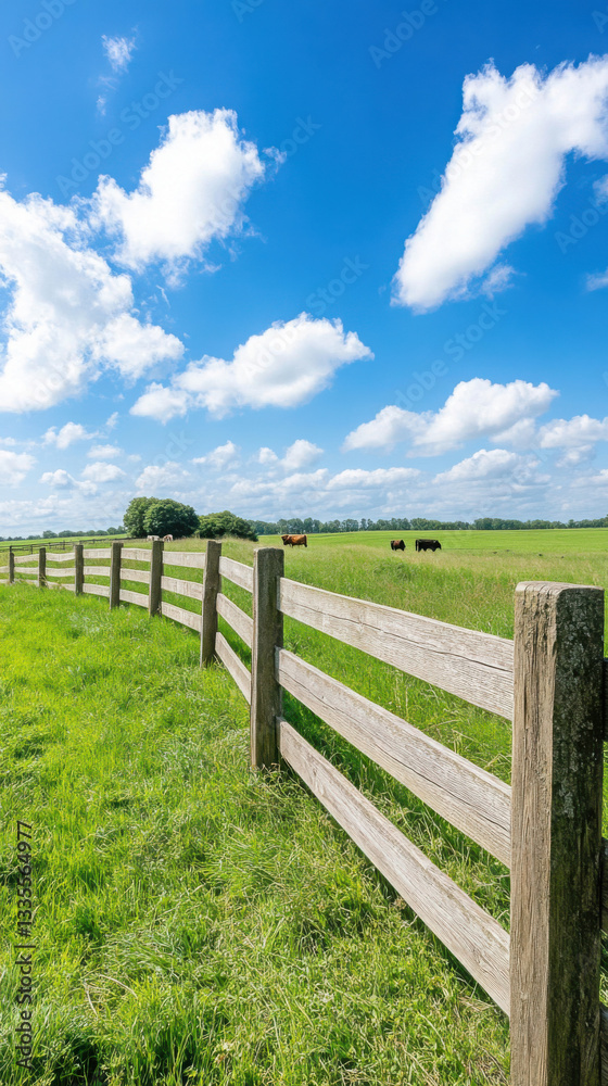 Rustic wooden fence in countryside on a sunny day Rustic wooden fence in countryside on a sunny day