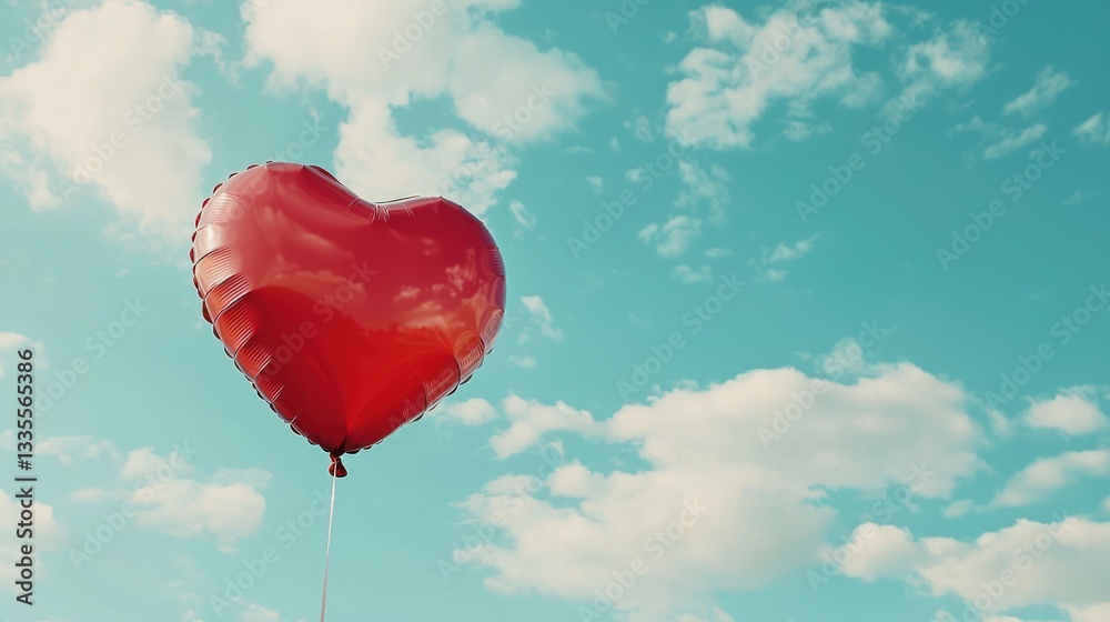Fototapeta premium A close-up of a red heart-shaped balloon floating in the sky