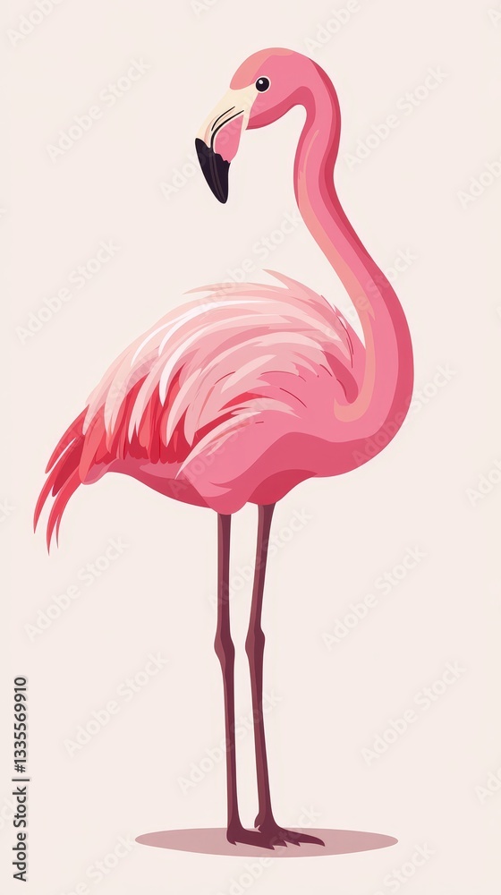 Fototapeta premium A simple flat illustration of a pink flamingo standing gracefully against a light background