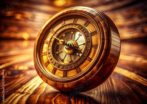 Vintage Wooden Dial with Gold Reflections - Sepia Tone Stock Photo
