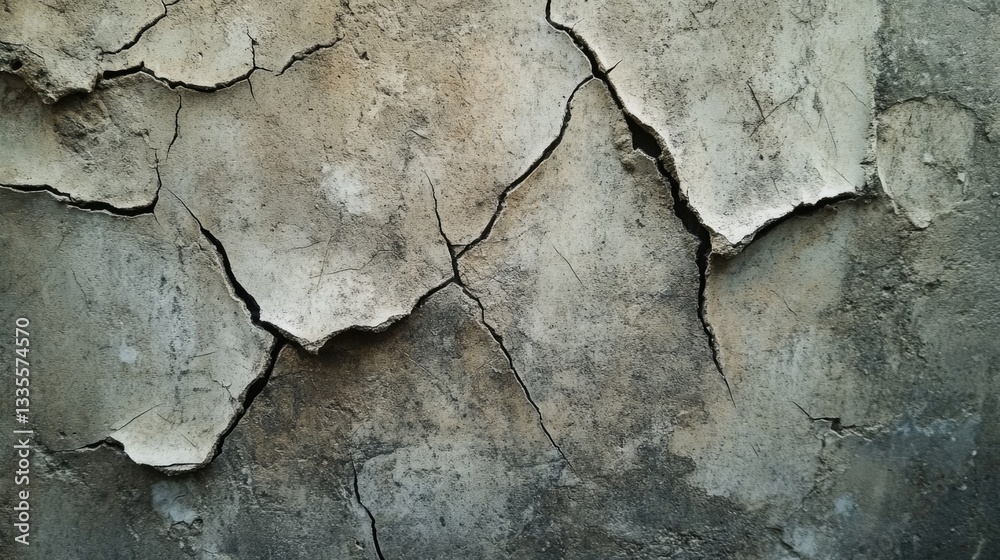 The surface of a cracked and damaged weathered wall presents texture The surface of a cracked and damaged weathered wall presents texture