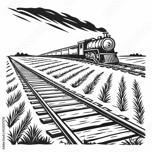 Western old train vector hand-drawn