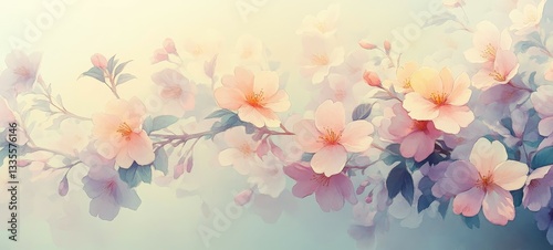 Ethereal Blossoms in Watercolor, Pastel colors