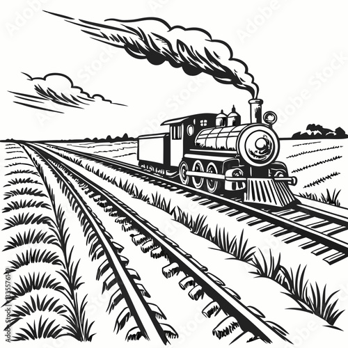 Western old train vector hand-drawn