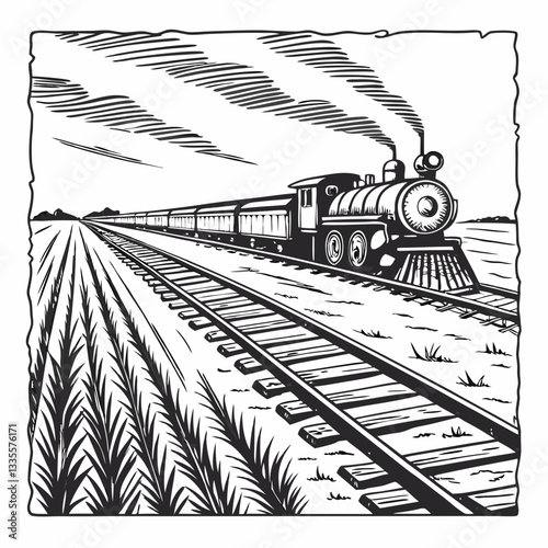 Western old train vector hand-drawn